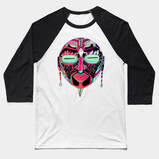 Blue Red Blend African Mask 2 Baseball T-Shirt by kenallouis